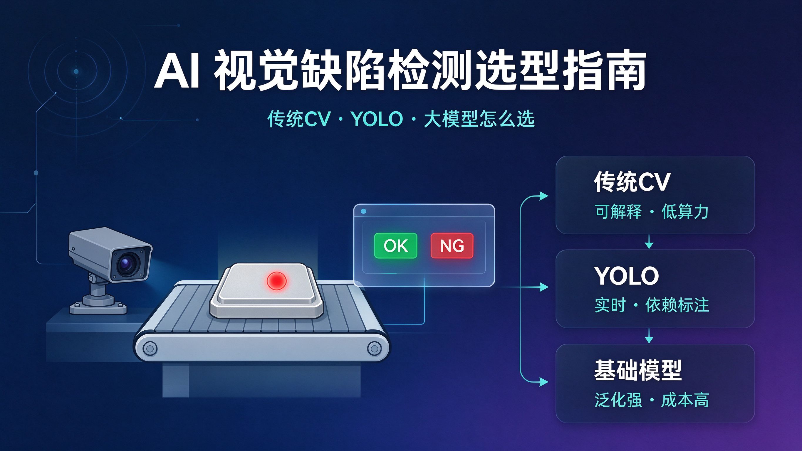2026 AI 视觉缺陷检测选型指南:传统 CV、YOLO 与大模型怎么选